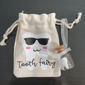Tooth Fairy Pouch with Glass Jar - White